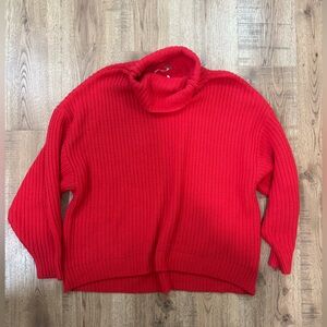 Free People Vibrant Red Cowl Neck Sweater